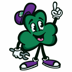%Title% | Jerry Kelly Heating, Air Conditioning, Plumbing, &Amp; Electrical Cartoon shamrock character wearing a purple hat and shoes, holding a wrench in one hand and raising the other hand with one finger pointed upward.